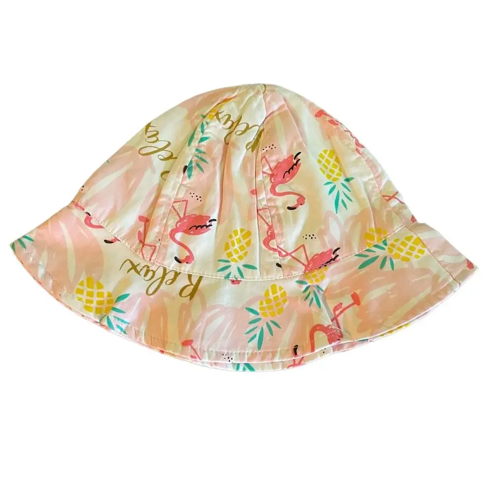 Pink Flamingo & Pineapple Girls Cotton Summer Hat Size 54CM